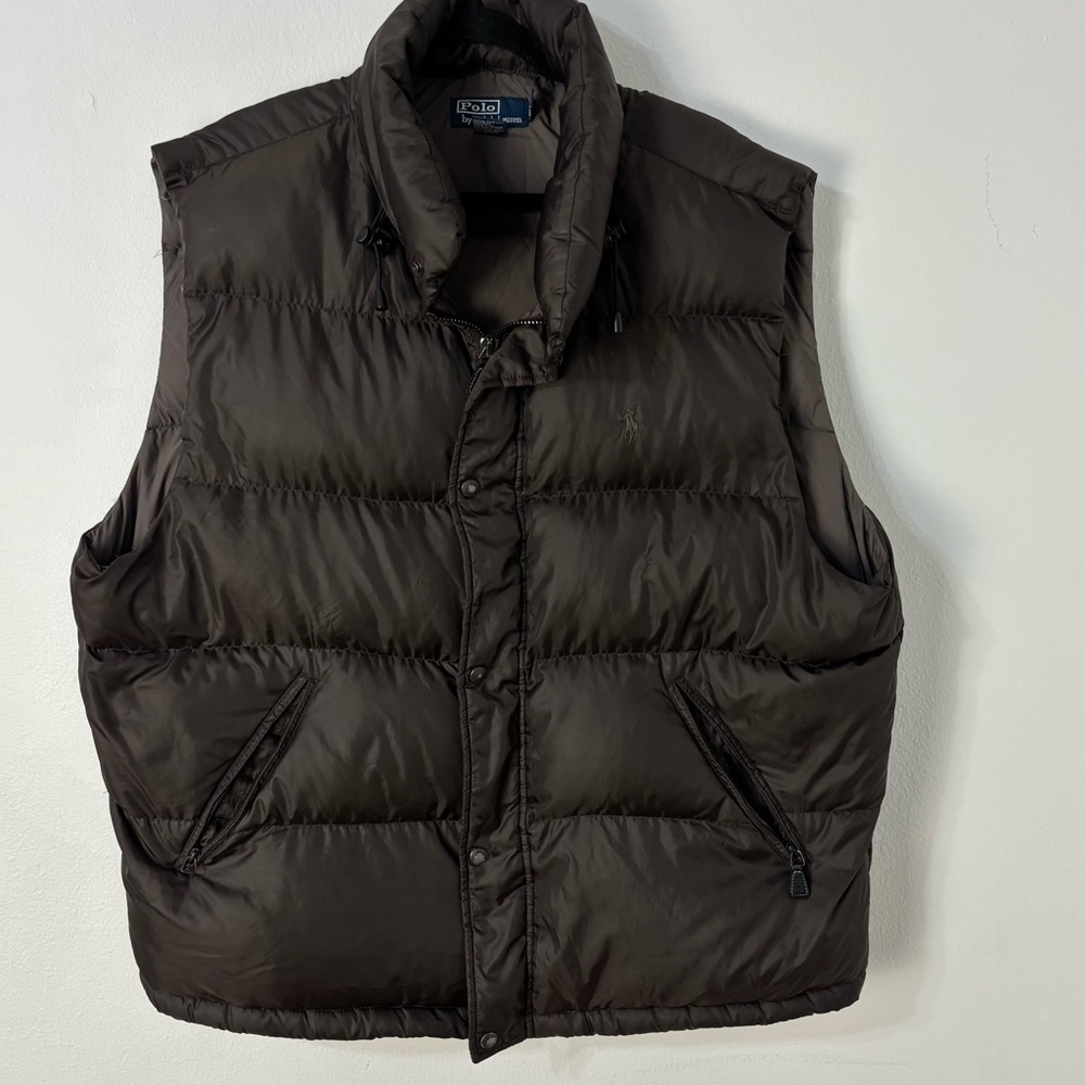 Ralph Lauren Polo‎ Vintage 90s Brown Goose Down Puffer Vest Outdoorsy Mens XXL